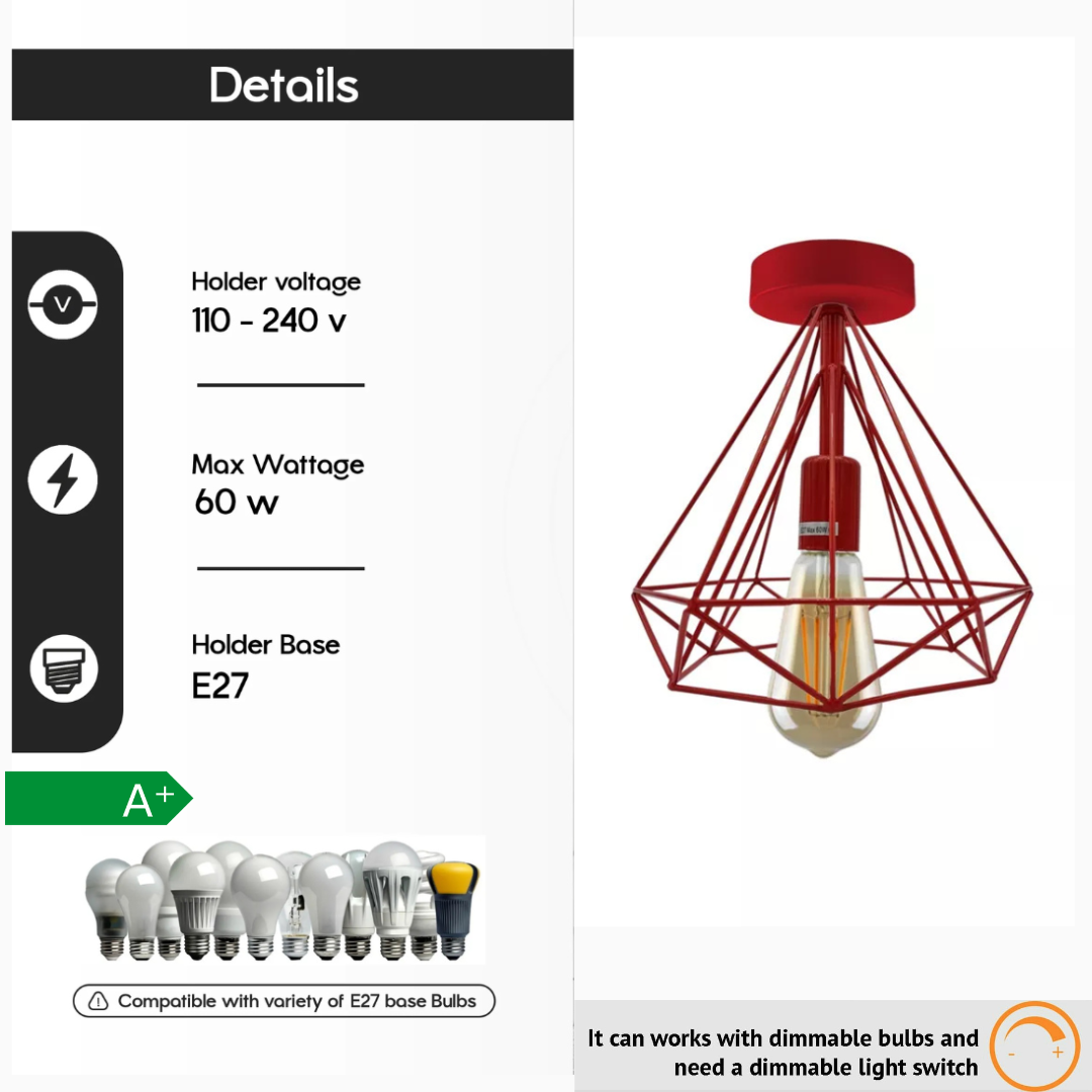 Semi-Flush Cage Ceiling Light – Geometric, Diamond or Bird Cage - photo 2