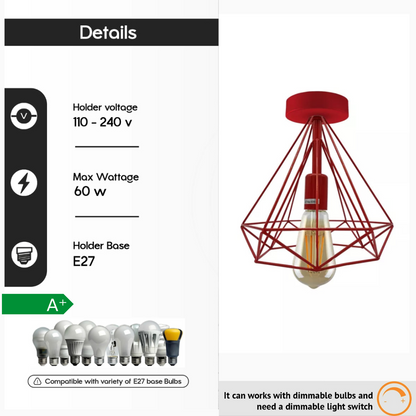 Semi-Flush Cage Ceiling Light – Geometric, Diamond or Bird Cage - photo 2