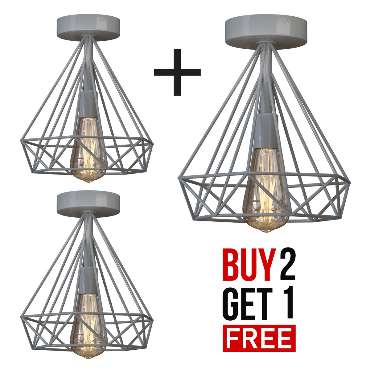 Semi-Flush Cage Ceiling Light – Geometric, Diamond or Bird Cage - photo 7