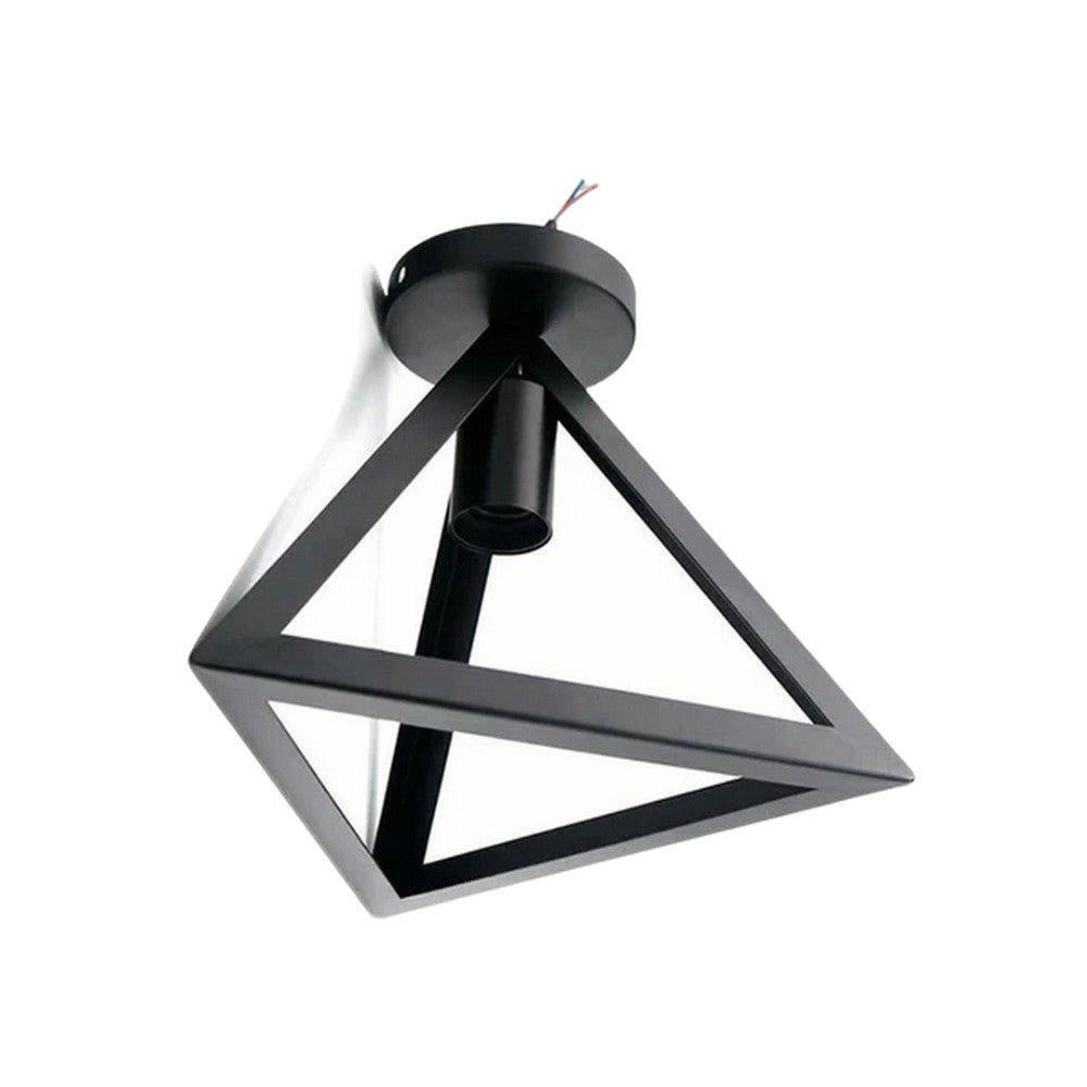 Semi-Flush Cage Ceiling Light – Geometric, Diamond or Bird Cage - Standard, Cage Black, Black Shade TC, Without Bulb