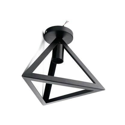 Semi-Flush Cage Ceiling Light – Geometric, Diamond or Bird Cage - Standard, Cage Black, Black Shade TC, Without Bulb