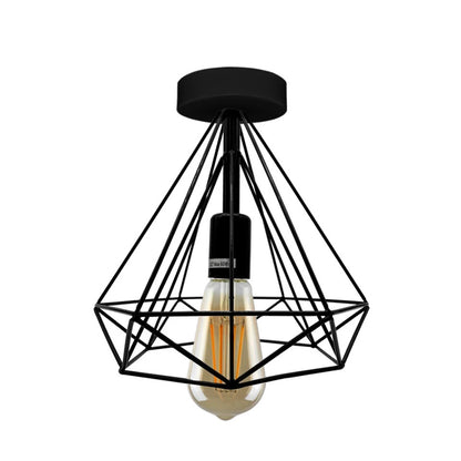 Semi-Flush Cage Ceiling Light – Geometric, Diamond or Bird Cage - Standard, Geometric Cage Black, Without Bulb