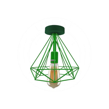Semi-Flush Cage Ceiling Light – Geometric, Diamond or Bird Cage - Standard, Geometric Cage Green, Without Bulb