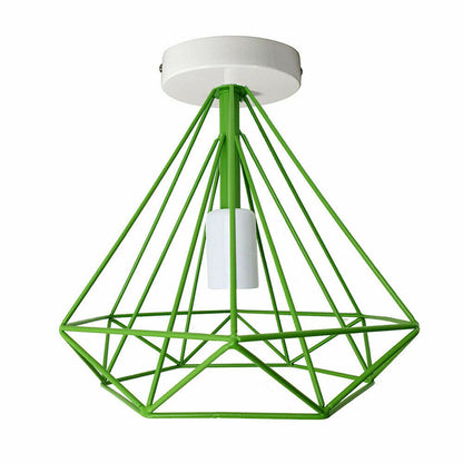 Semi-Flush Cage Ceiling Light – Geometric, Diamond or Bird Cage - Standard, Geometric Cage Green, ST64 LED Bulb 4W