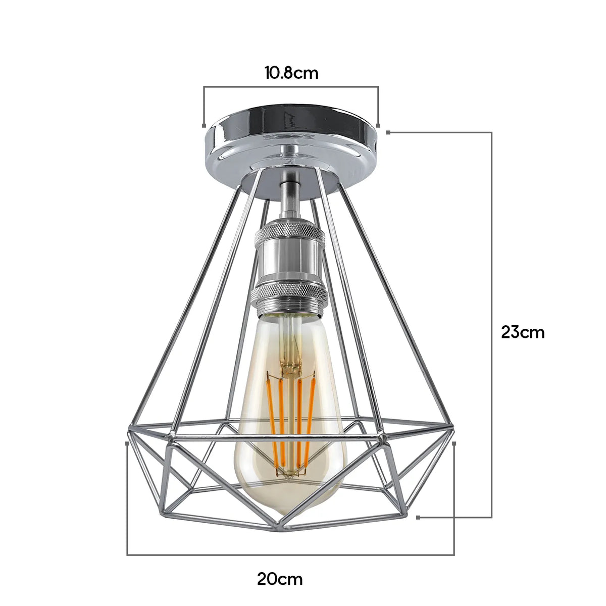 Semi-Flush Cage Ceiling Light – Geometric, Diamond or Bird Cage - Standard, Wire Cage Chrome 108 mm Rose, Without Bulb