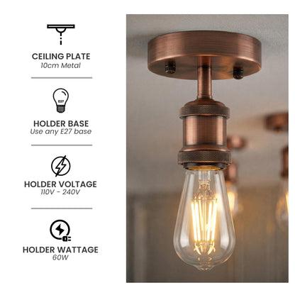 Flush Ceiling Batten Lamp Holder – E27, Fully Earthed, 8 Finishes - photo 11