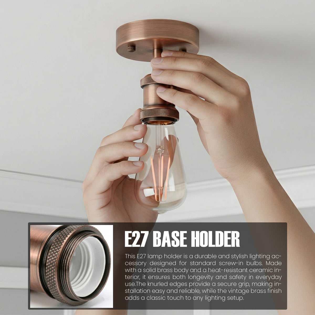 Flush Ceiling Batten Lamp Holder – E27, Fully Earthed, 8 Finishes - photo 13