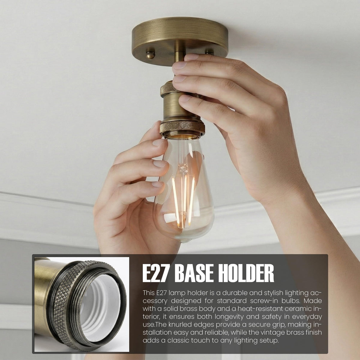 Flush Ceiling Batten Lamp Holder – E27, Fully Earthed, 8 Finishes - photo 17