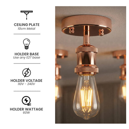 Flush Ceiling Batten Lamp Holder – E27, Fully Earthed, 8 Finishes - photo 23