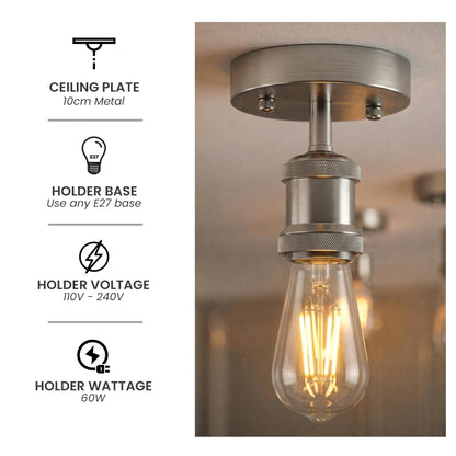 Flush Ceiling Batten Lamp Holder – E27, Fully Earthed, 8 Finishes - photo 29