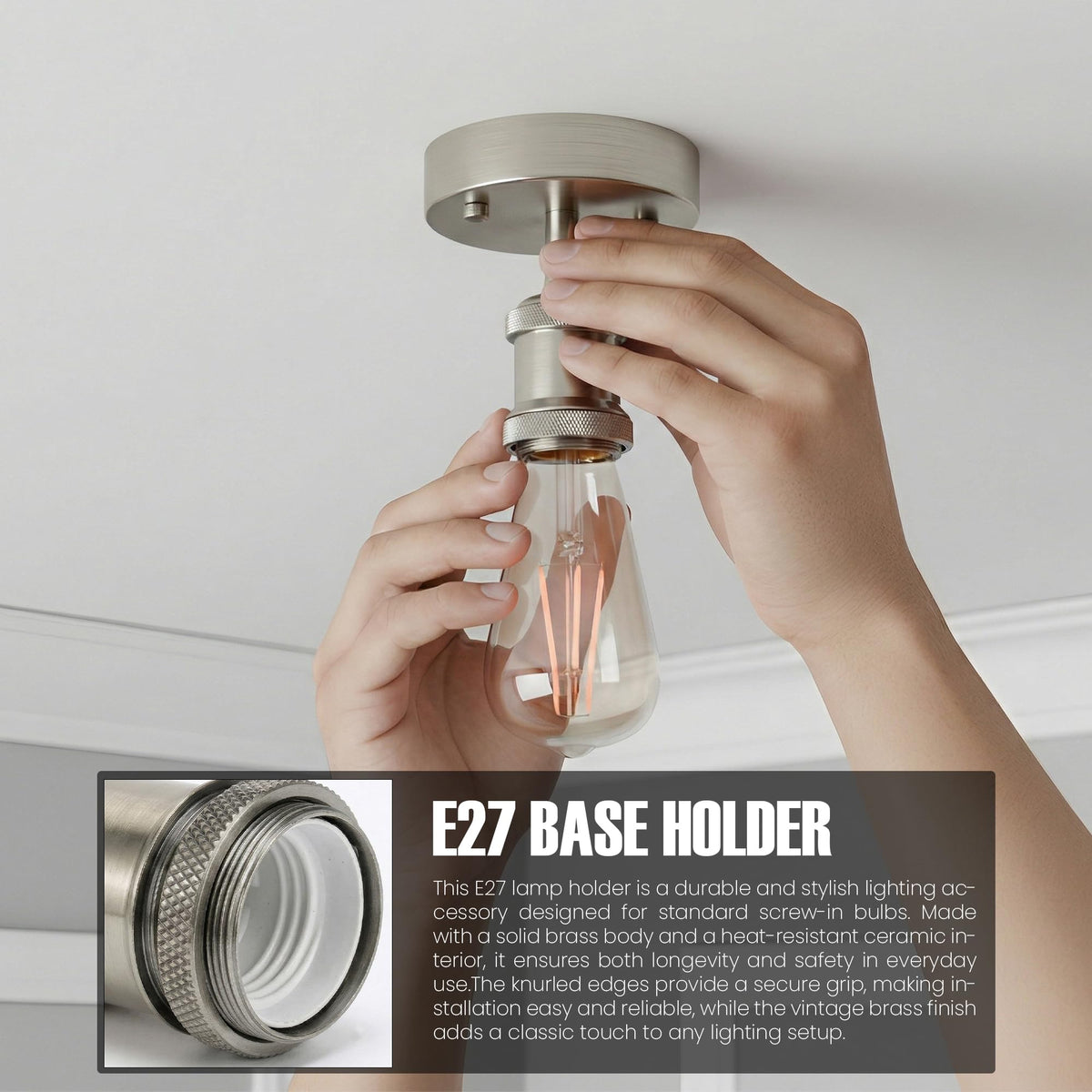 Flush Ceiling Batten Lamp Holder – E27, Fully Earthed, 8 Finishes - photo 30
