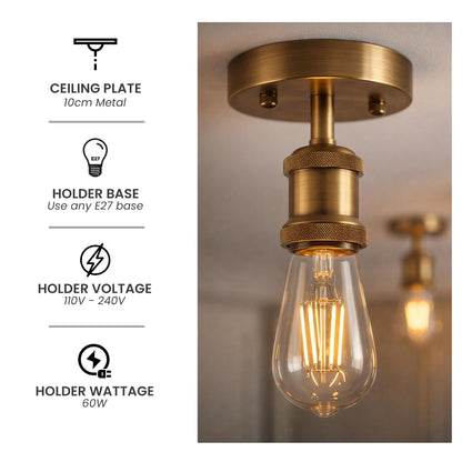 Flush Ceiling Batten Lamp Holder – E27, Fully Earthed, 8 Finishes - photo 34