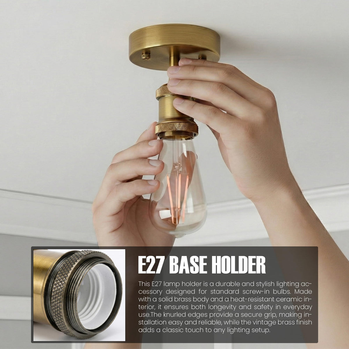 Flush Ceiling Batten Lamp Holder – E27, Fully Earthed, 8 Finishes - photo 35