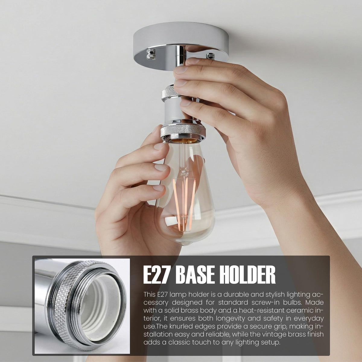 Flush Ceiling Batten Lamp Holder – E27, Fully Earthed, 8 Finishes - photo 4