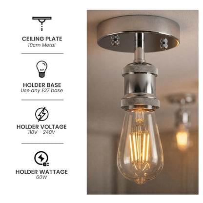 Flush Ceiling Batten Lamp Holder – E27, Fully Earthed, 8 Finishes - photo 5