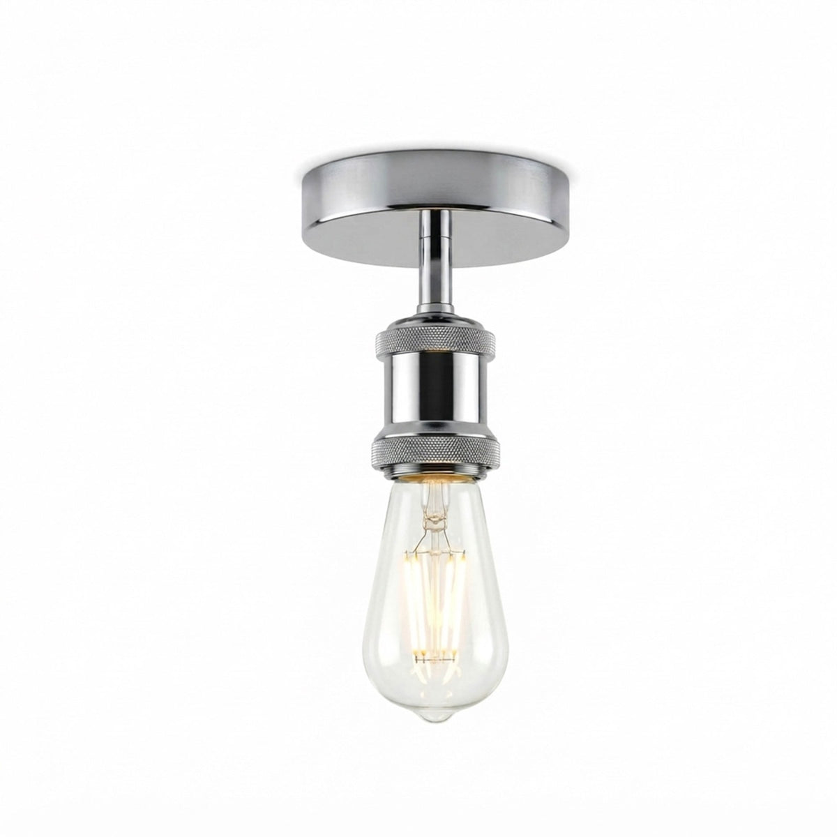 Flush Ceiling Batten Lamp Holder – E27, Fully Earthed, 8 Finishes - Chrome, No Shade (LHNSE27CH) (CRSF100CHLHNSE27CH), Without Bulb