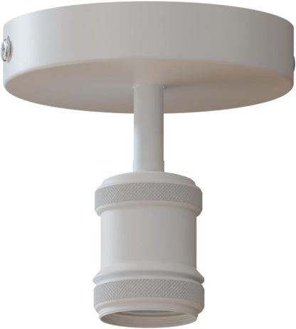 Flush Ceiling Batten Lamp Holder – E27, Fully Earthed, 8 Finishes - White, 100 mm Plate, Without Bulb