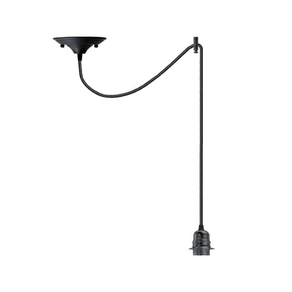 Black Pendant Light Fitting – E27, Ceiling Rose or Swag with Hook - Black, No Shade, Swag with Ceiling Hook, Without Bulb