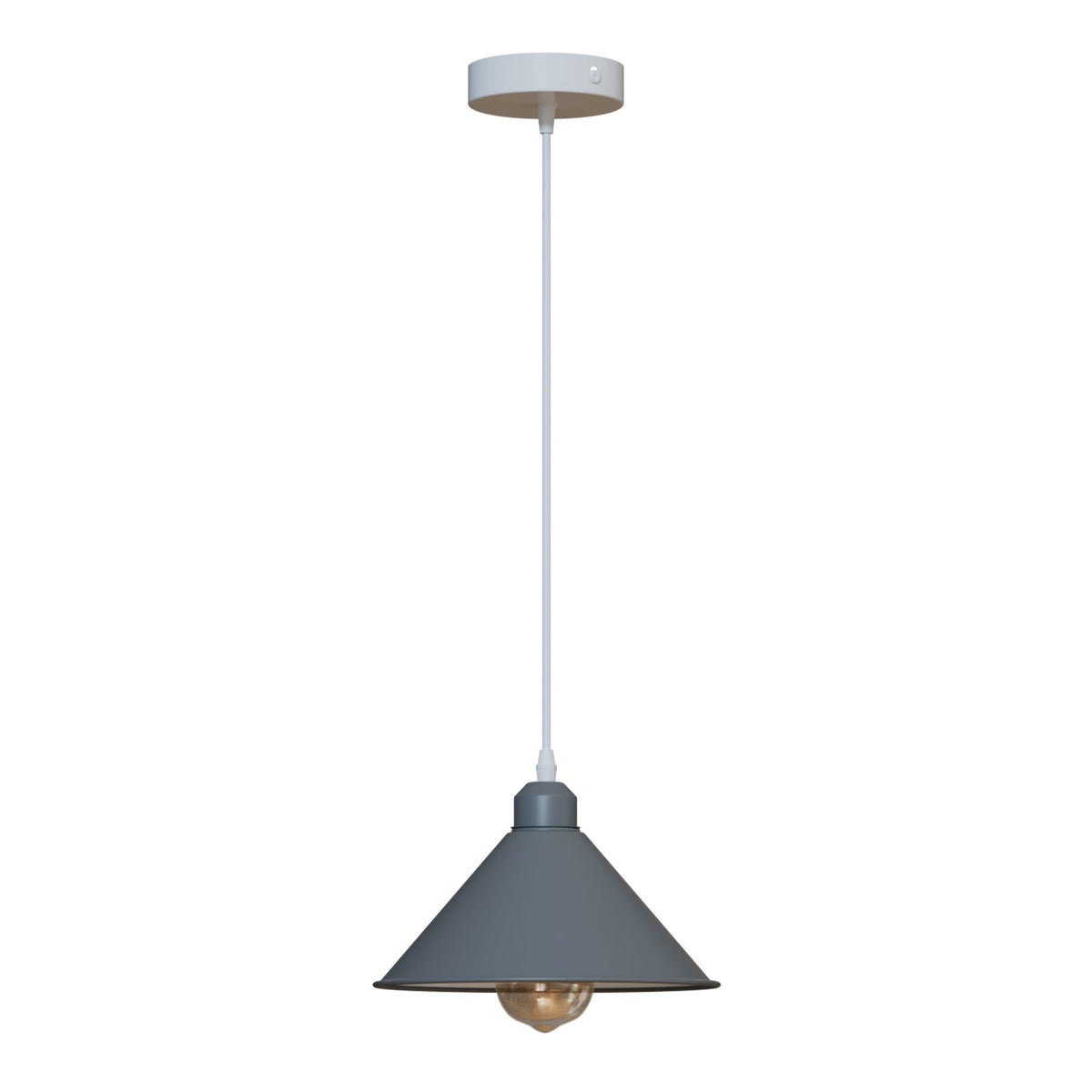 Pendant Light – Grey, Light Blue or Yellow, Cone or Gloss Shade, E27 - Grey, Flat Cone 22 cm Grey, Without Bulb