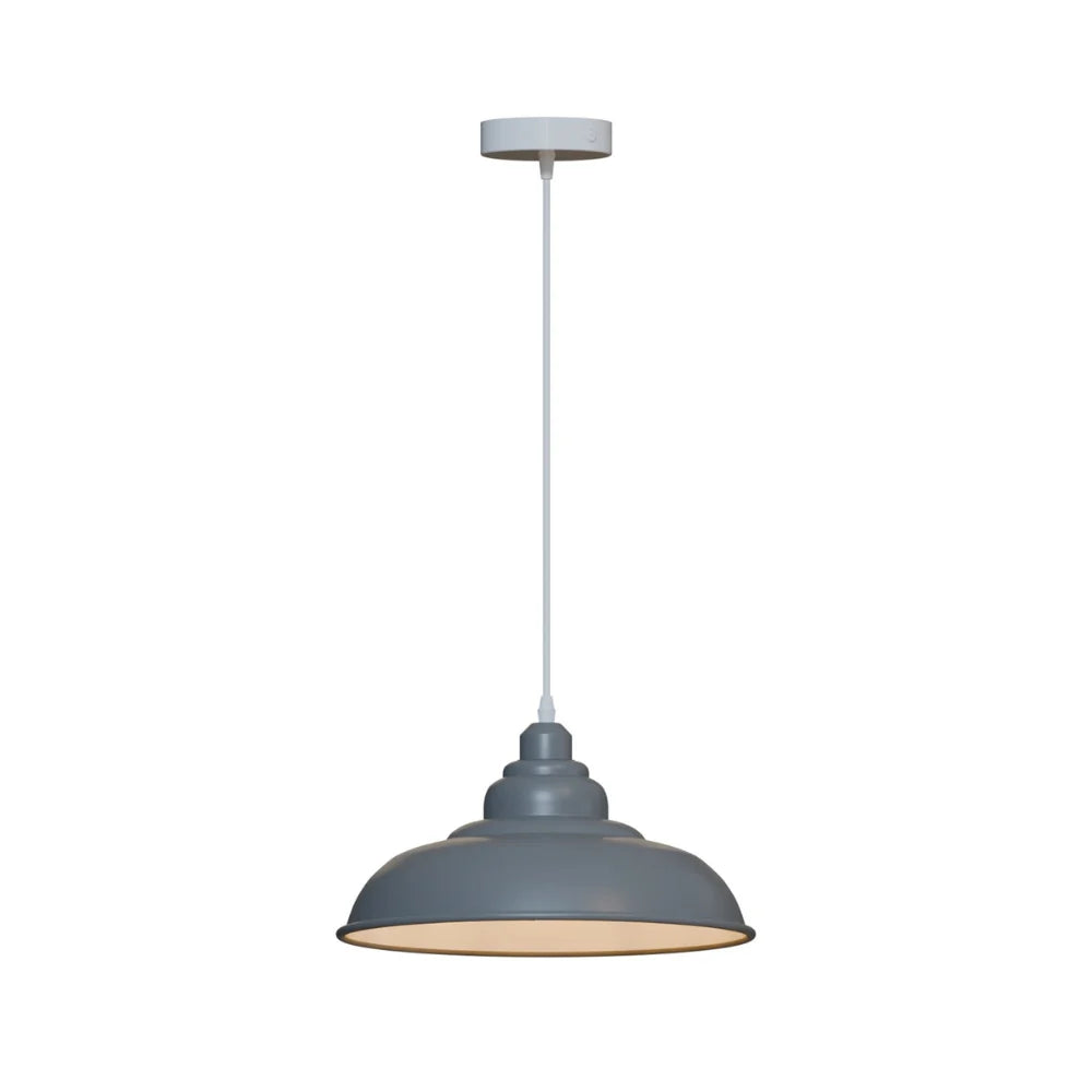 Pendant Light – Grey, Light Blue or Yellow, Cone or Gloss Shade, E27 - Grey, Gloss Metal 32 cm Grey, Without Bulb
