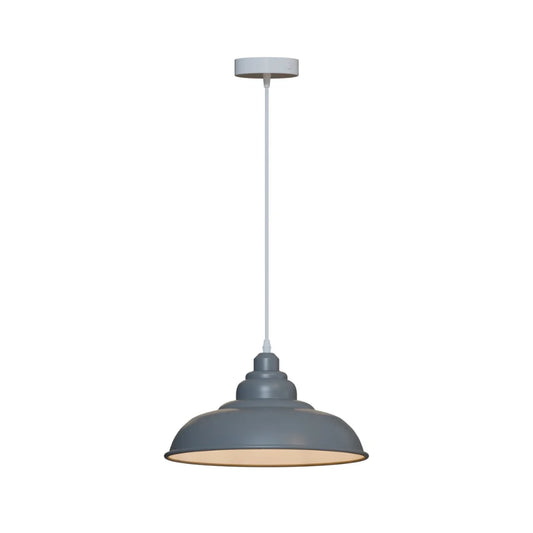Pendant Light – Grey, Light Blue or Yellow, Cone or Gloss Shade, E27 - Grey, Gloss Metal 32 cm Grey, Without Bulb