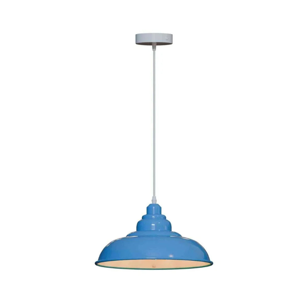 Pendant Light – Grey, Light Blue or Yellow, Cone or Gloss Shade, E27 - Light Blue, Gloss Metal 32 cm Light Blue, Without Bulb