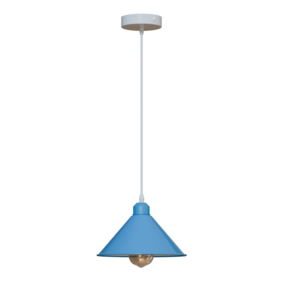 Pendant Light – Grey, Light Blue or Yellow, Cone or Gloss Shade, E27 - Light Blue, Flat Cone 22 cm Blue, Without Bulb