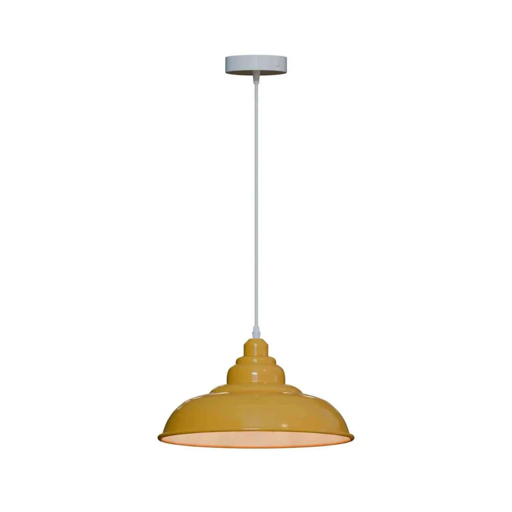 Pendant Light – Grey, Light Blue or Yellow, Cone or Gloss Shade, E27 - Yellow, Gloss Metal 32 cm Yellow, Without Bulb