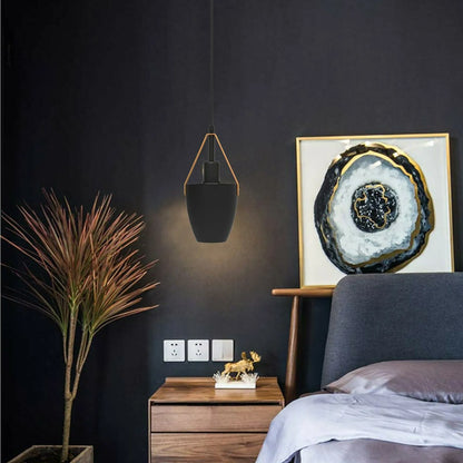 Black Cup Pendant Light – Strap-Hung Metal Shade, Single or Pair