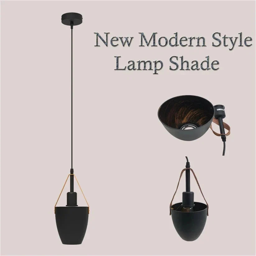 Black Cup Pendant Light – Strap-Hung Metal Shade, Single or Pair - photo 3