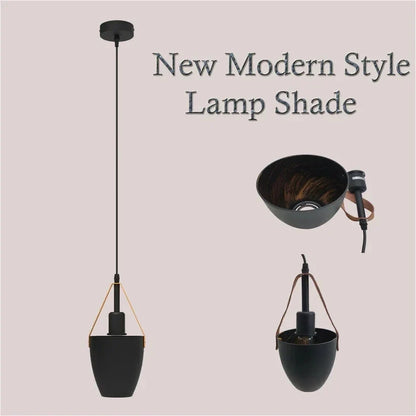 Black Cup Pendant Light – Strap-Hung Metal Shade, Single or Pair - photo 3