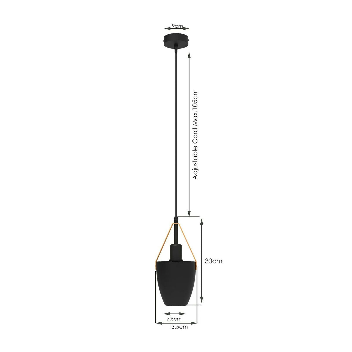 Black Cup Pendant Light – Strap-Hung Metal Shade, Single or Pair - photo 4