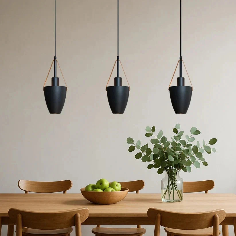 Black Cup Pendant Light – Strap-Hung Metal Shade, Single or Pair - photo 6