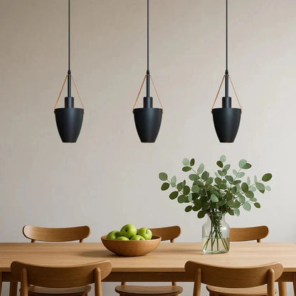 Black Cup Pendant Light – Strap-Hung Metal Shade, Single or Pair - photo 6