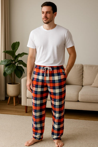Men's Flannel Pyjama Bottoms, Pack of 2 – Orange & Navy and Grey Plaid, XXL - photo 3