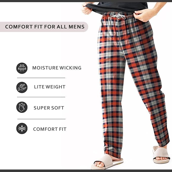 Men's Flannel Pyjama Bottoms, Pack of 2 – Orange & Navy and Grey Plaid, XXL - photo 5