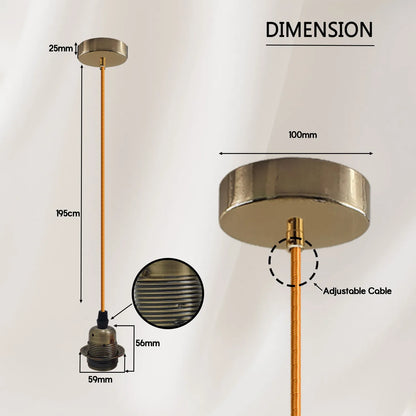 Brass Pendant Lamp Holder Set – Gold Cable, E27, Pack of 2