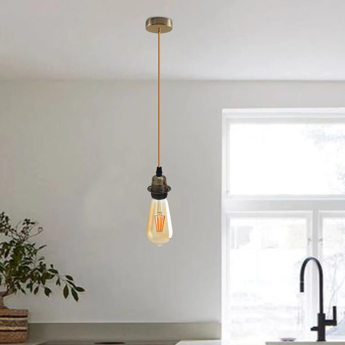 Brass Pendant Lamp Holder Set – Gold Cable, E27, Pack of 2 - photo 2