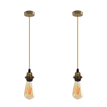 Brass Pendant Lamp Holder Set – Gold Cable, E27, Pack of 2 - Gold, Pack of 2, 2 x ST64 Bulbs