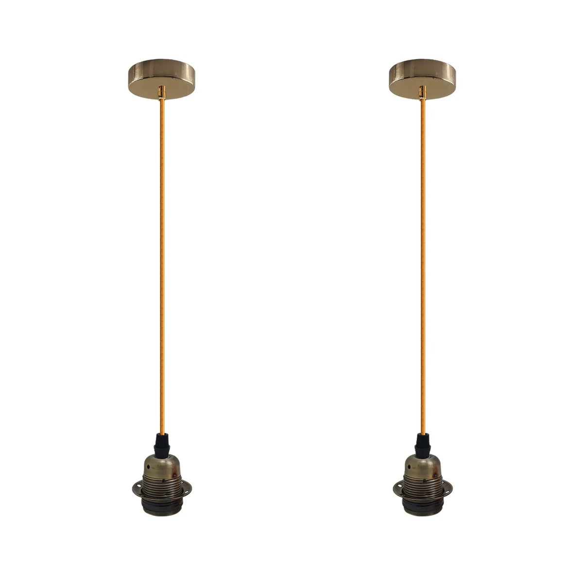 Brass Pendant Lamp Holder Set – Gold Cable, E27, Pack of 2 - Gold, Pack of 2, Without Bulb