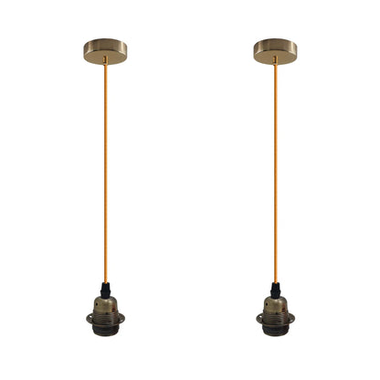 Brass Pendant Lamp Holder Set – Gold Cable, E27, Pack of 2 - Gold, Pack of 2, Without Bulb