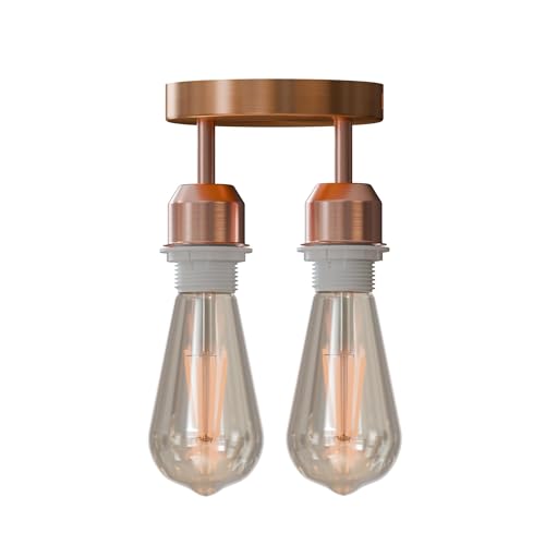 2-Light Semi Flush Ceiling Light – Copper or Brass, E27 - Copper, No Shade, ST64 Bulb