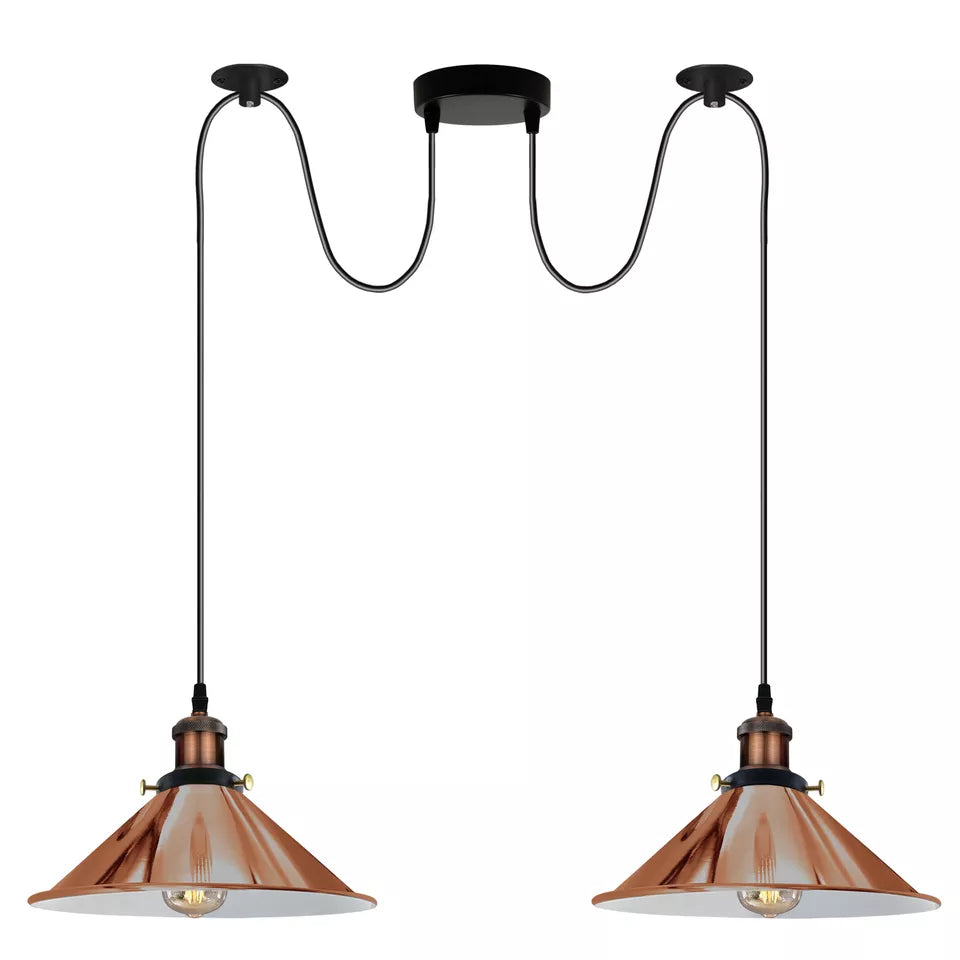 2-Light Swag Pendant Light – Adjustable Drops, Metal Shades - photo 9