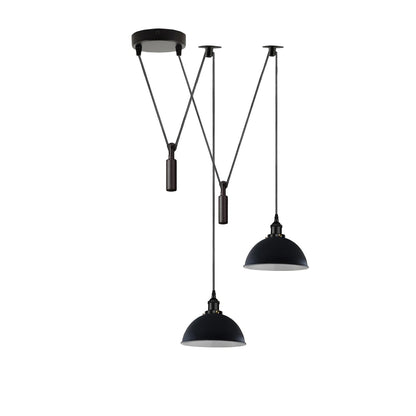 2-Light Swag Pendant Light – Adjustable Drops, Metal Shades - Black, Dome 21 cm Black & White Inner, Without Bulb