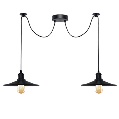2-Light Swag Pendant Light – Adjustable Drops, Metal Shades - Black, Flat Black, Without Bulb