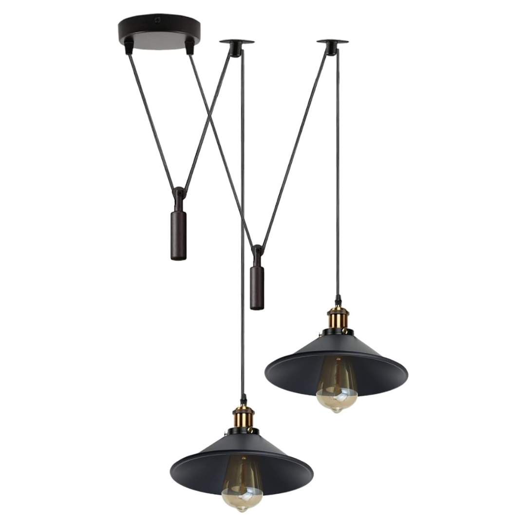 2-Light Swag Pendant Light – Adjustable Drops, Metal Shades - photo 25