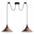 2-Light Swag Pendant – Flat Cone or Pulley Dome Shades, E27 - Yellow Brass, Flat Cone 22 cm Copper, Without Bulb