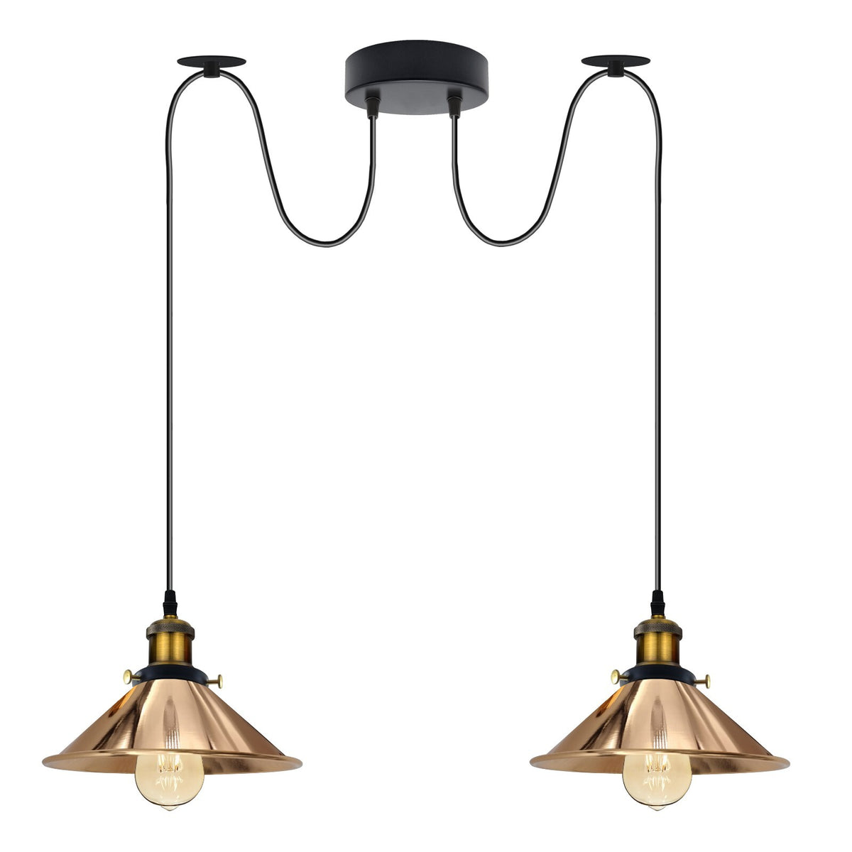 2-Light Swag Pendant Light – Adjustable Drops, Metal Shades - photo 50