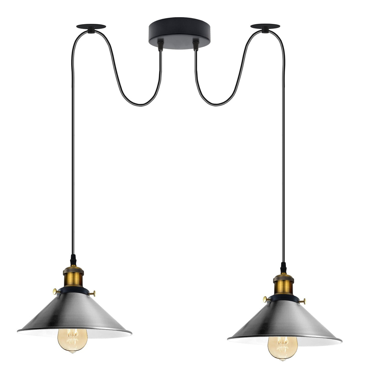 2-Light Swag Pendant Light – Adjustable Drops, Metal Shades - photo 49