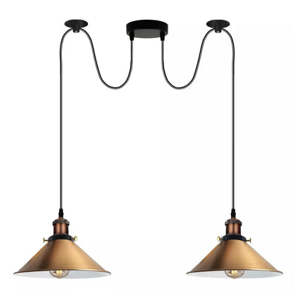 2-Light Swag Pendant – Flat Cone or Pulley Dome Shades, E27 - Yellow Brass, Flat Cone 22 cm Yellow Brass, Without Bulb